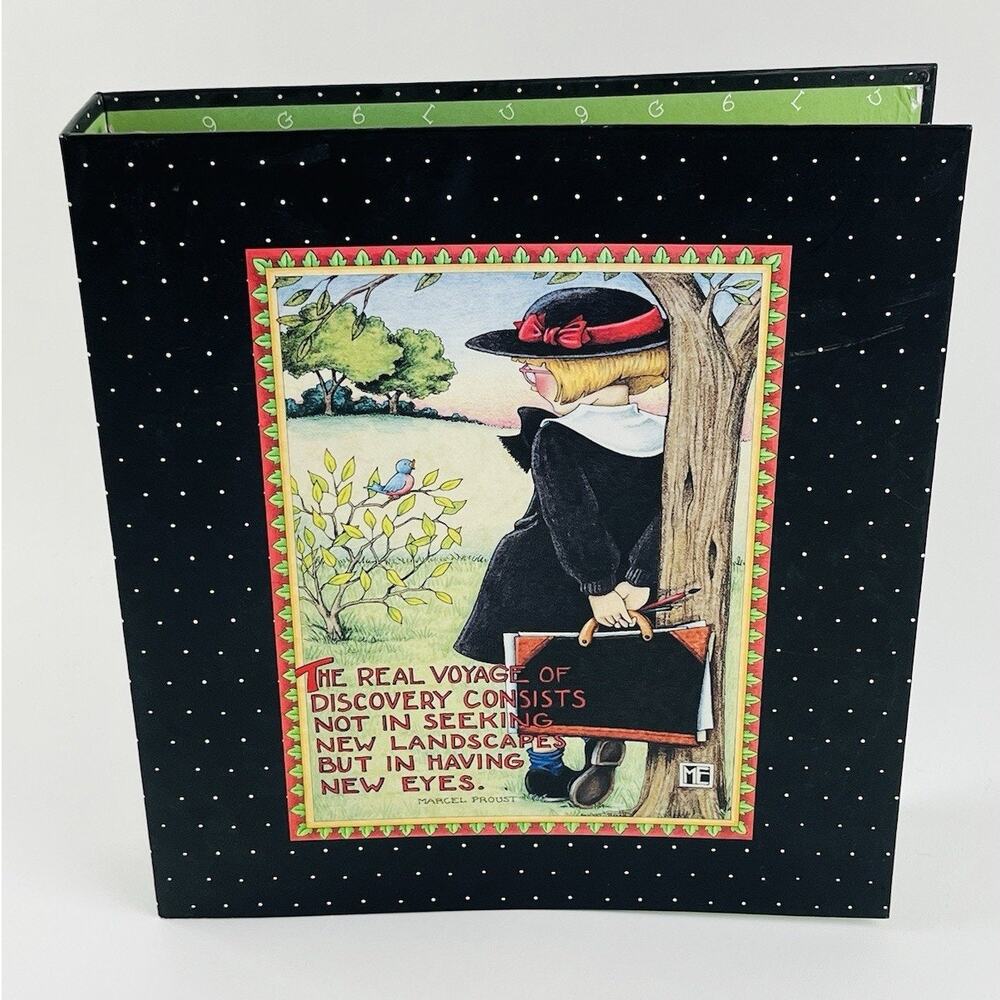 Retired 1998 Mary Engelbreit 3-Ring Binder Girl Tree Black Voyage Landscapes Eye